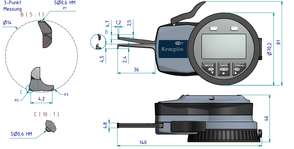 KROEPLIN三点内卡规G210P3